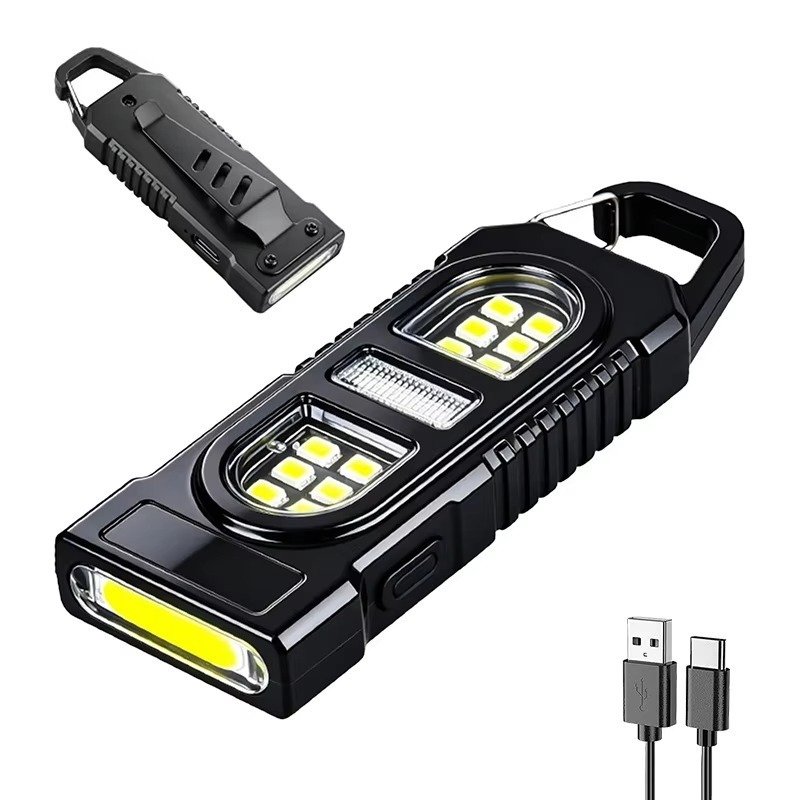 Keychain Flashlight - Camping-wandeltafellamp, krachtige mini COB LED-sleutelhangerzaklamp, USB-oplaadbare