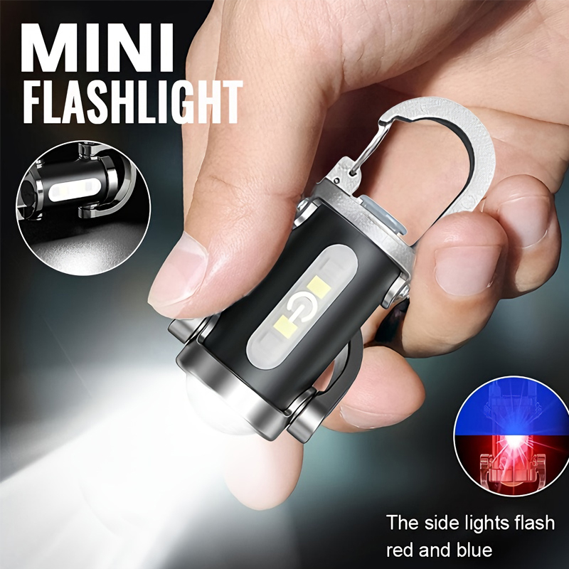 Keychain Flashlight - Mini-sleutelhangerzaklamp Oplaadbare zak COB-werklamp Buitenhaak Noodwaarschuwingslampje