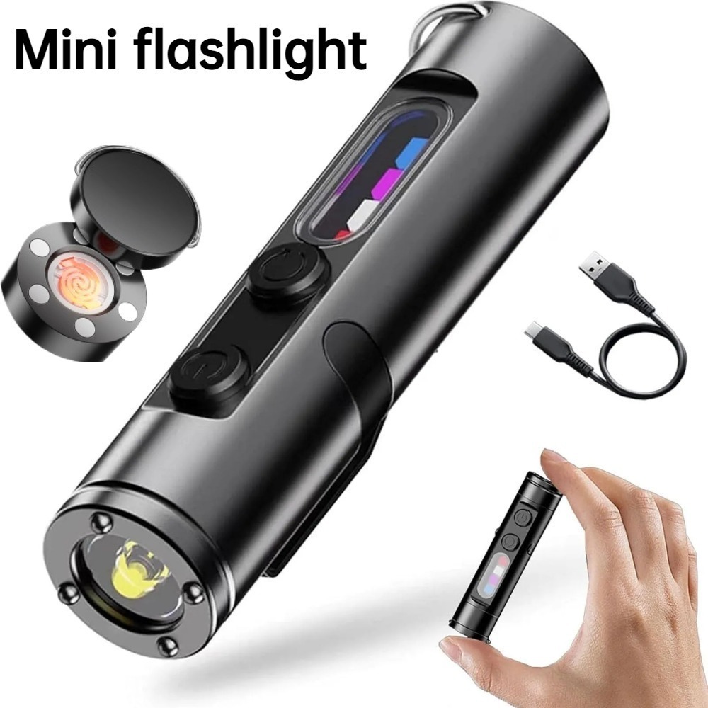 Keychain Flashlight - Mini-buitenzaklamp Type C Oplaadbare LED-magneetlamp met