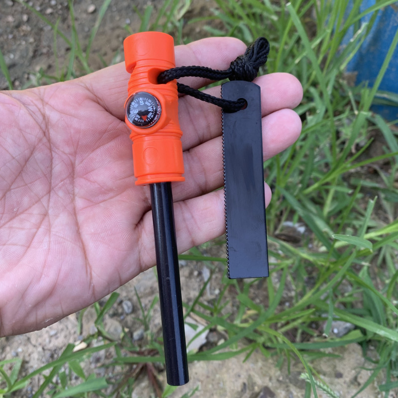 Ferro Rod Striker - Overlevingsmagnesiumstaaf met lange steel, drie-in-één, multifunctioneel