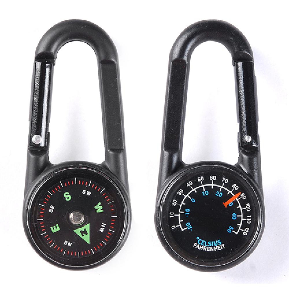 Compass Keychain Mini - Karabijnhaak Mini Kompas Thermometer Sleutelhanger 3-in-1